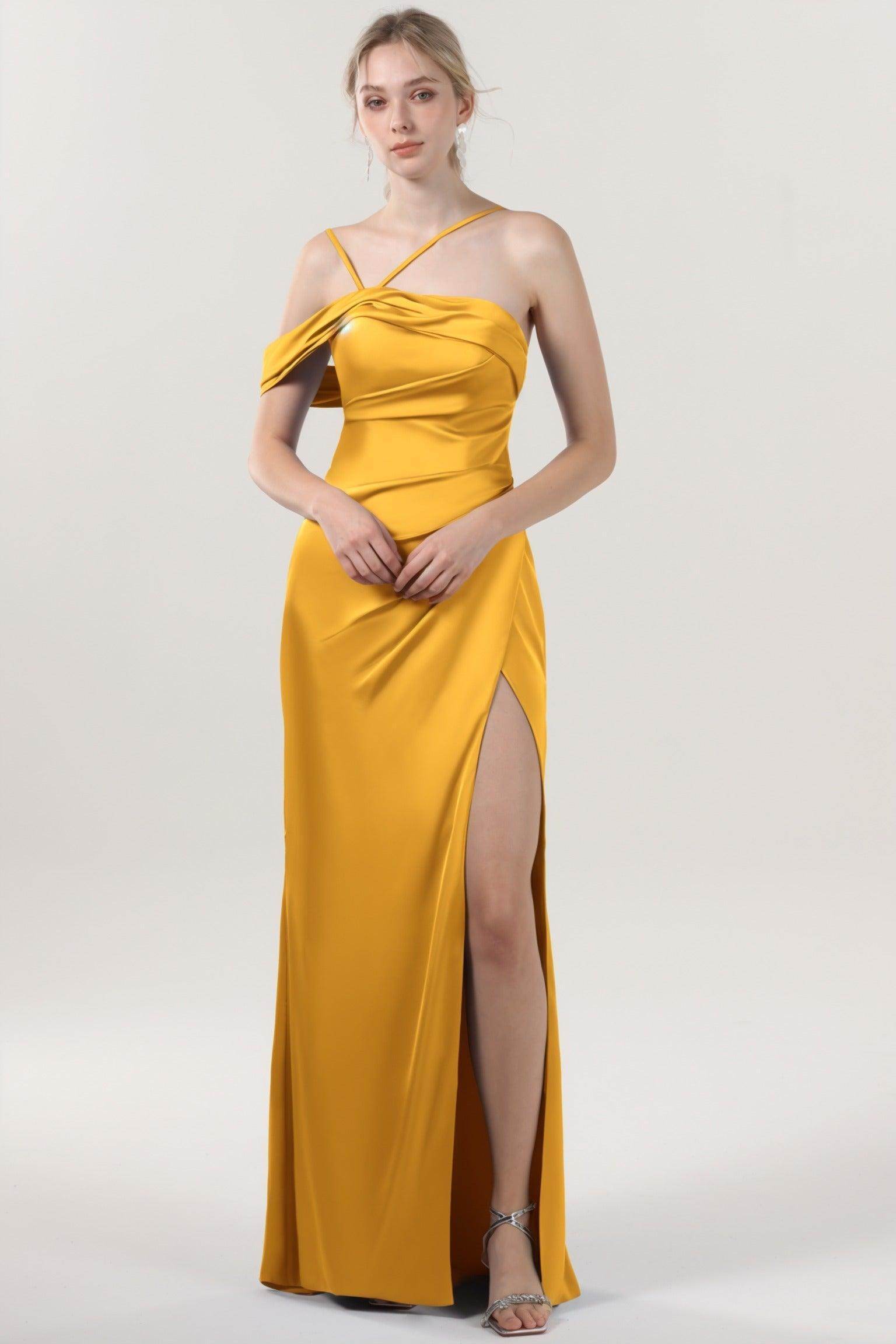 Sheath-Column Maxi Luxe Satin Bridesmaid Dress CS0602BM - COCOMELODY